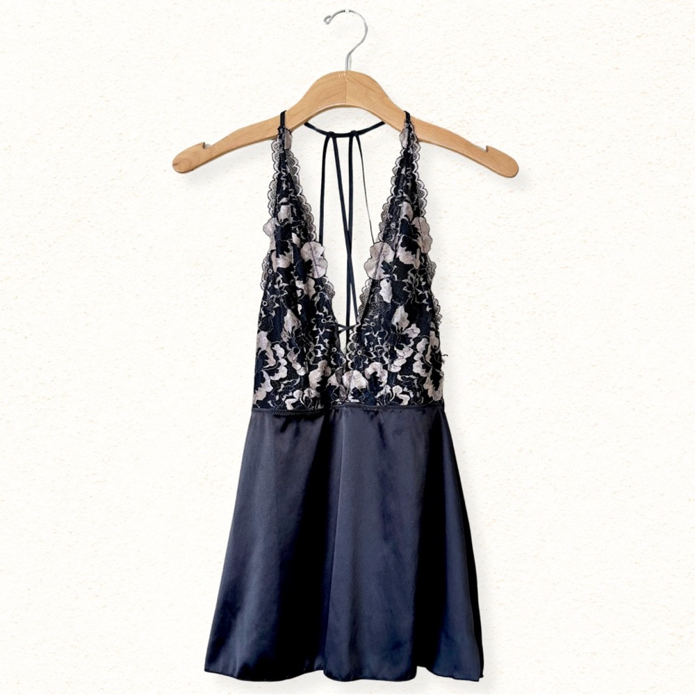 Auden Plunge Satin Babydoll Dress - Size Small, Black